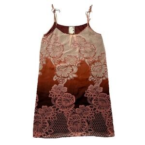 Da Nang Rangoon Dress XS Maroon 100% Silk Mini Fairy Boho Hippie Spaghetti Strap